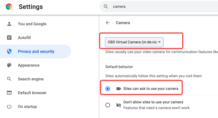 Set Default Camera and Allow Camera Access on Google Chrome