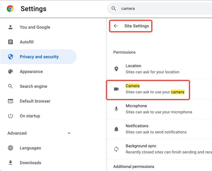 Site Settings on Google Chrome