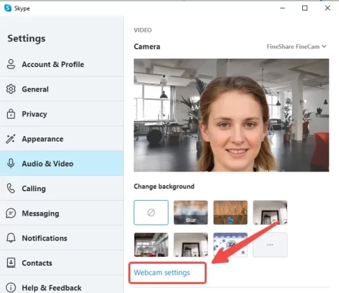 Skype Webcam Settings