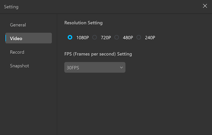 Video Output Settings - VibeCam