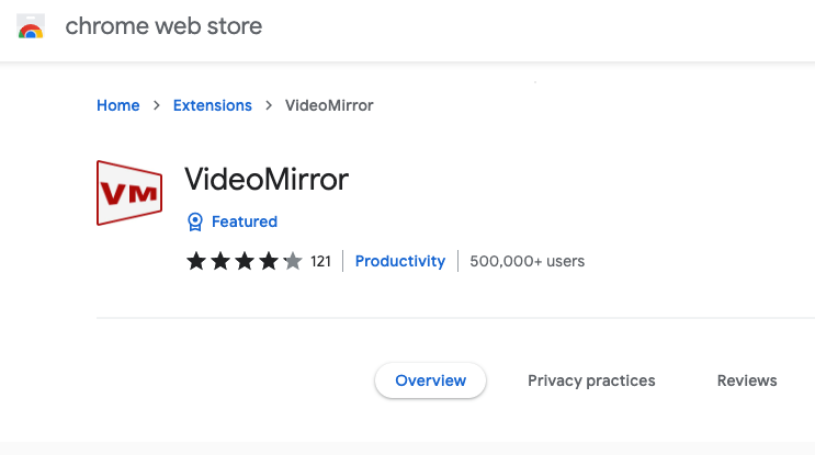 VideoMirror - Mirror Webcam Chrome Plugin