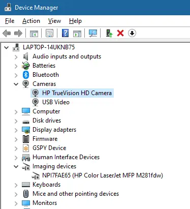 Cameras - Device Manager