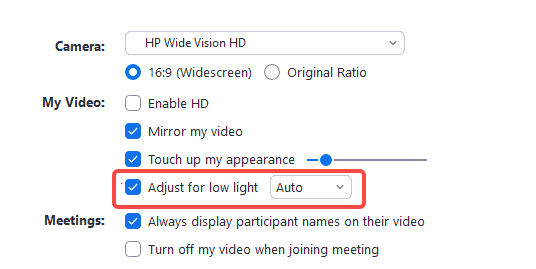 Adjust for Low Light on Zoom