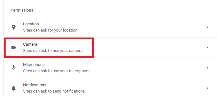 Camera Settings - Google Chrome
