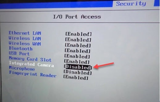 Disable Webcam from BIOS Settings