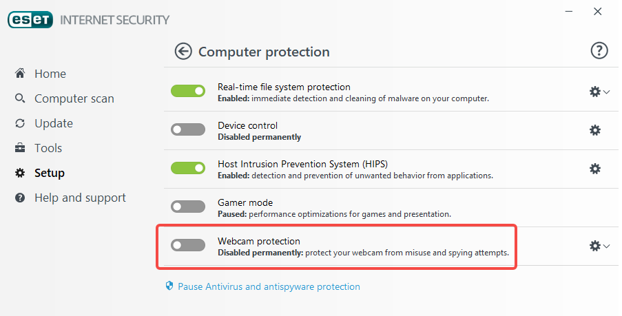 Disable Webcam Protection - Antivirus Software