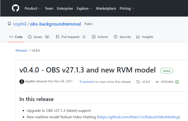 Download OBS Background Removal from GitHub