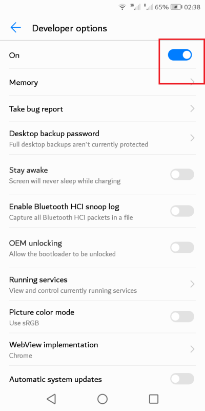Enable USB Debugging - Android Settings