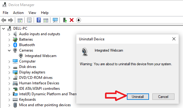 Fix Dell Camera Not Working - Confirm Uninstall Driver