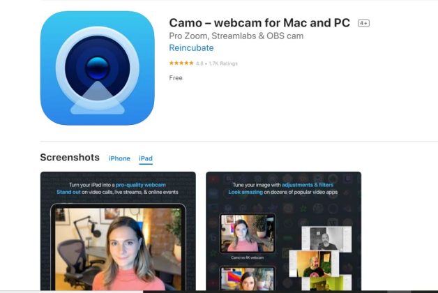 Turn iPad Camera into Webcam using Camo