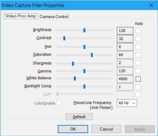 Change Webcam Parameters