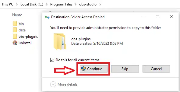 destination folder access denied