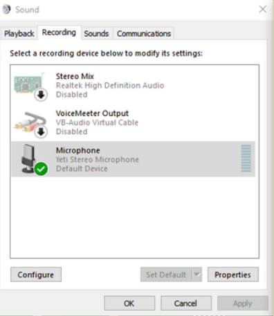 Set Blue Yeti as Default Microphone