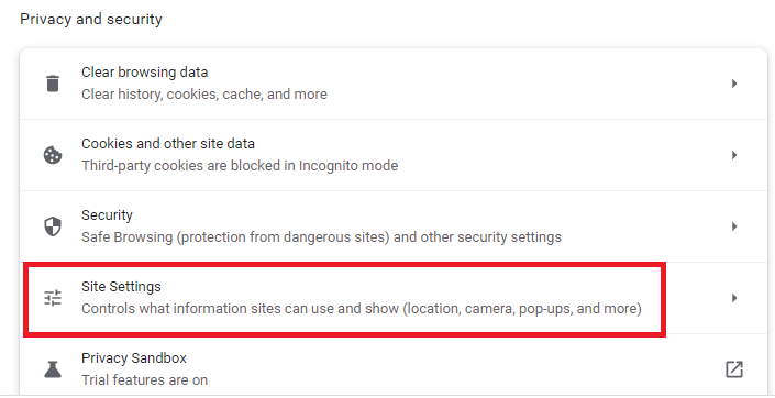 Site Settings - Google Chrome