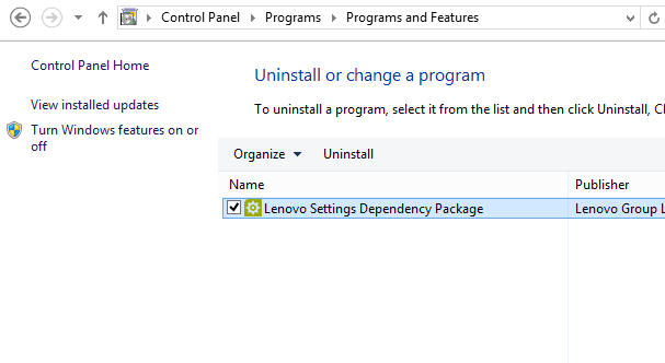 Uninstall Lenovo Settings Dependency Package
