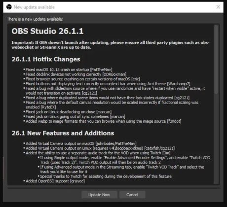 Read Update Information - Updating OBS Studio