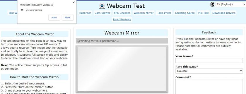 Webcam Test Mirror View