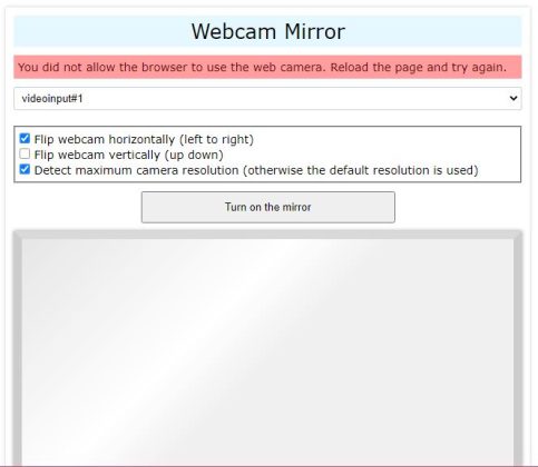 Webcam Test Turn on the Mirror