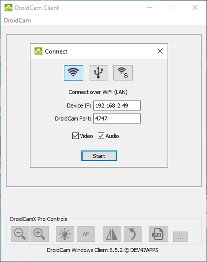 Connect over WiFi - DroidCam