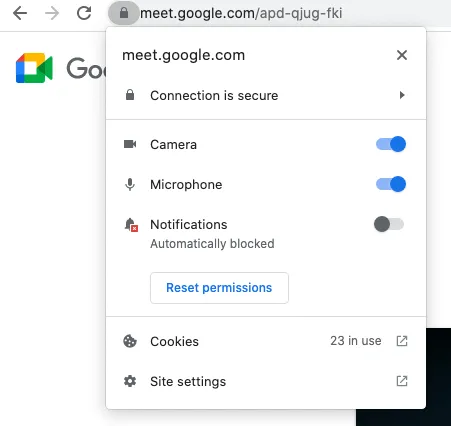 Ask for Permission to Use your Microphone and Camera - Google Meet