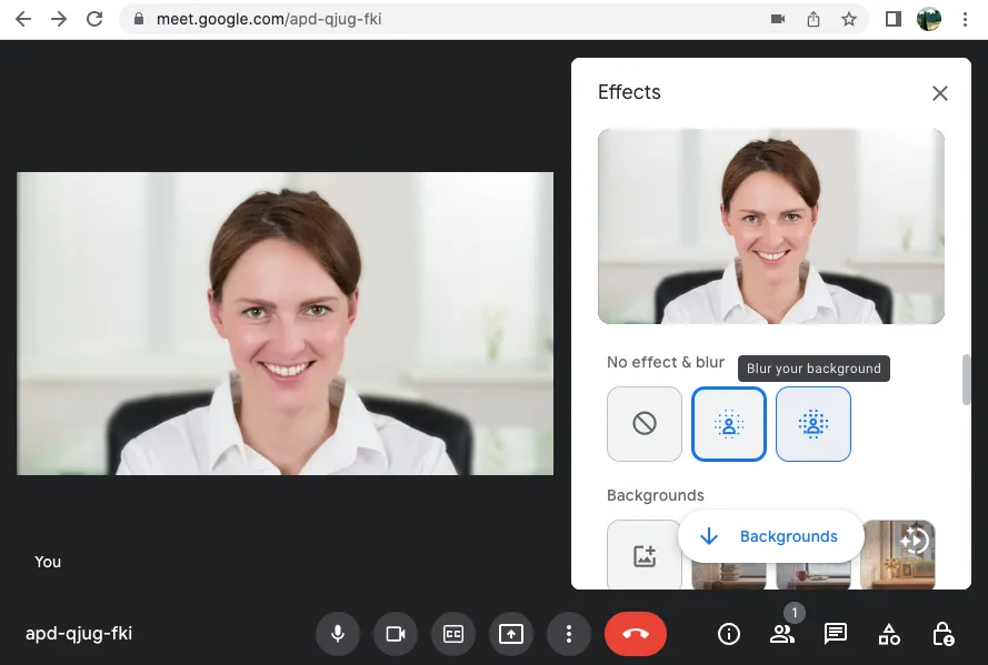 Blur Background Option in Google Meet