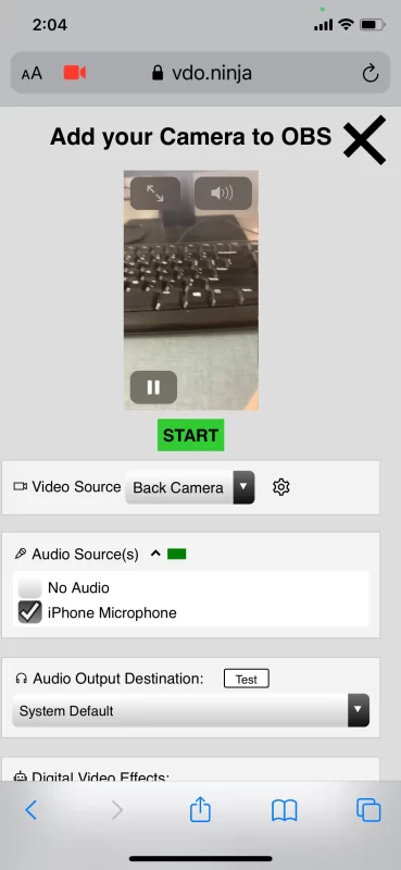 Select Camera and Click START 