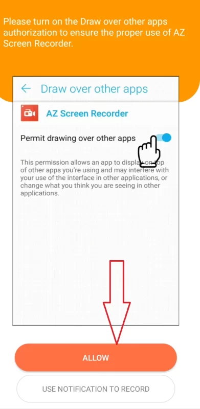 Allow AZ Screen Recorder to Display Over Other Apps