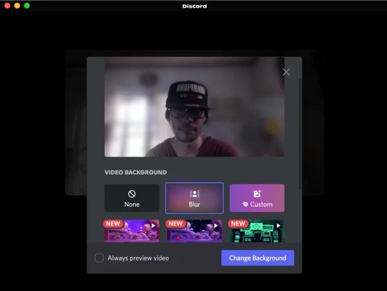 Blur Webcam Background on Discord Mac