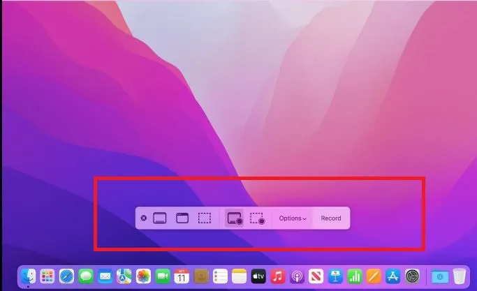Screen Record Control Bar on Mac