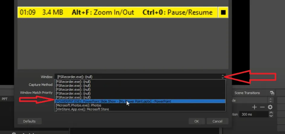 Select PowerPoint Windows - OBS Studio