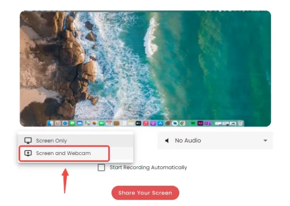 Select to Record Screen and Webcam