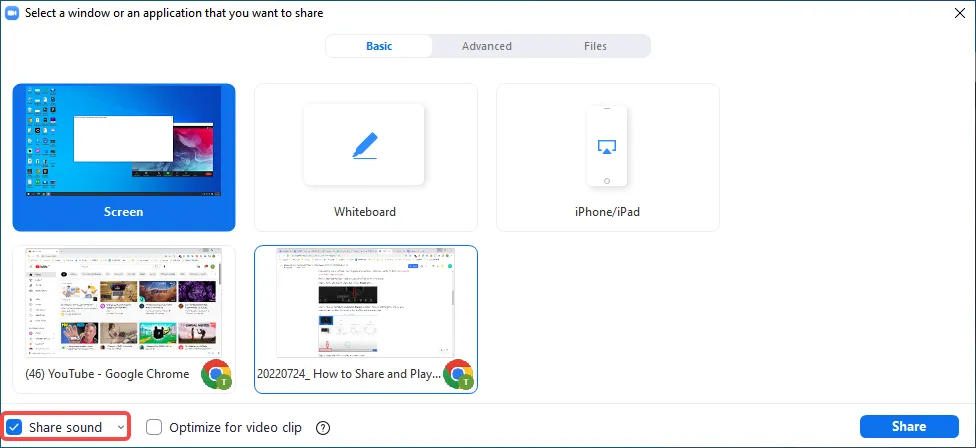 Share YouTube Video with Sound on Zoom