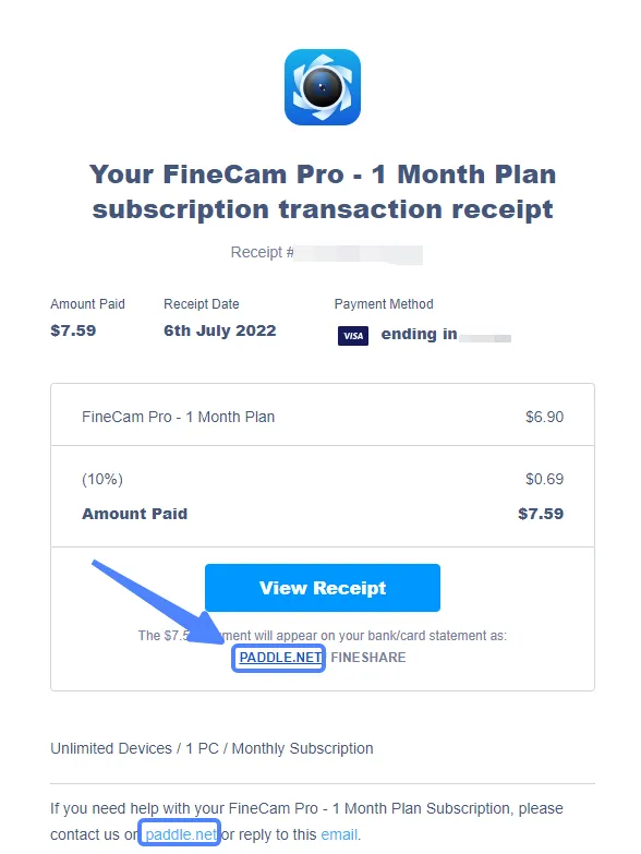 FineCam Cancel Subscription Paddle
