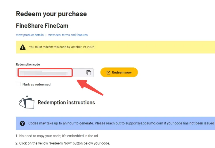 Redeem Purchase of FineShare Products with AppSumo Code