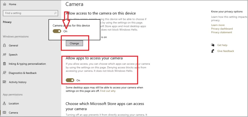 Allow apps access camera