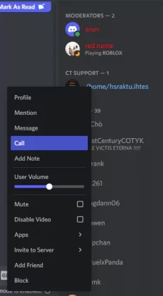 Choose Call from sub-menu list