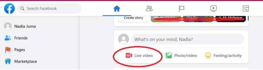 select live on Facebook option