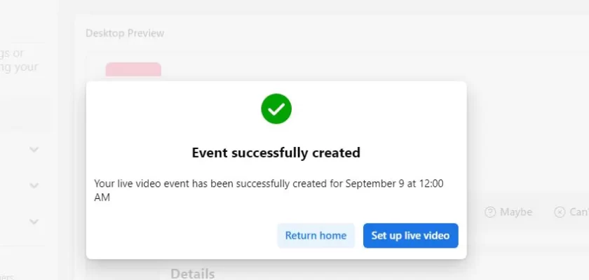 scheduled event success message