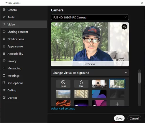 change your virtual background in Webex