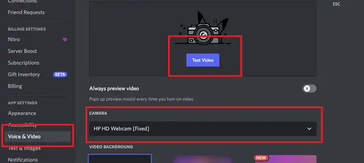 Adjusting Discord video settings