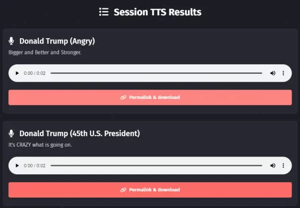 TTS result list