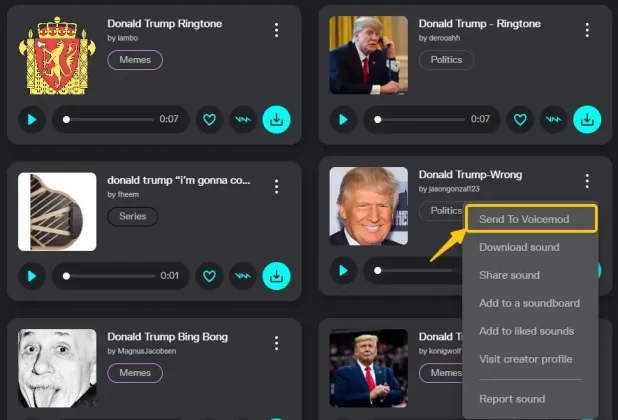 send a sound to Voicemod