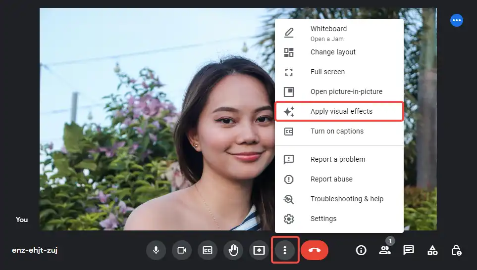 apply visual effects for Google Meet