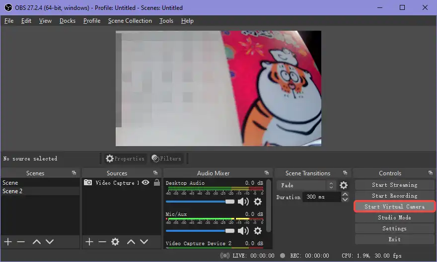 start OBS virtual camera