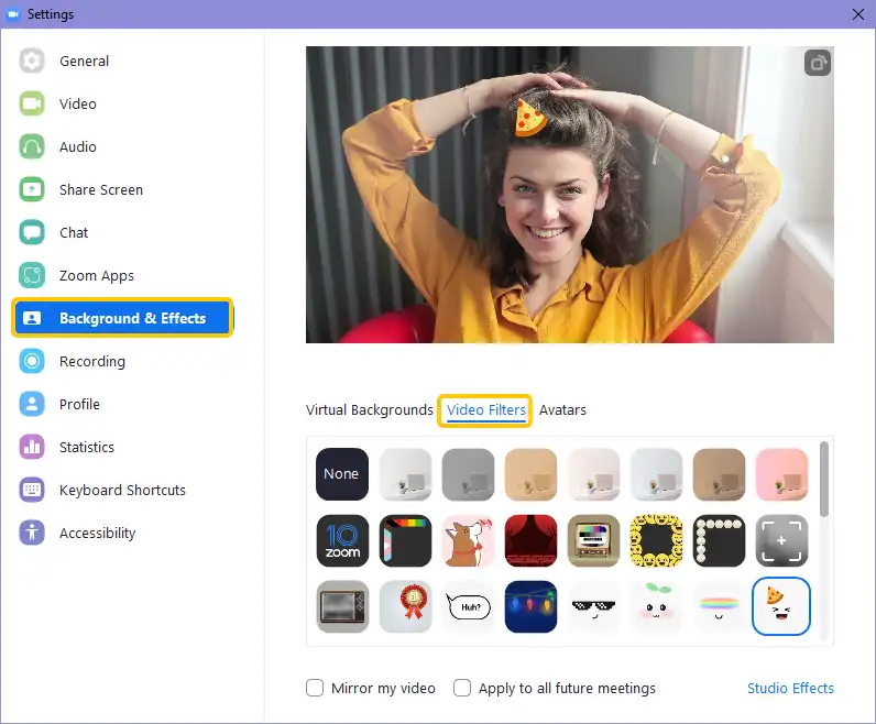 choose Zoom video filters