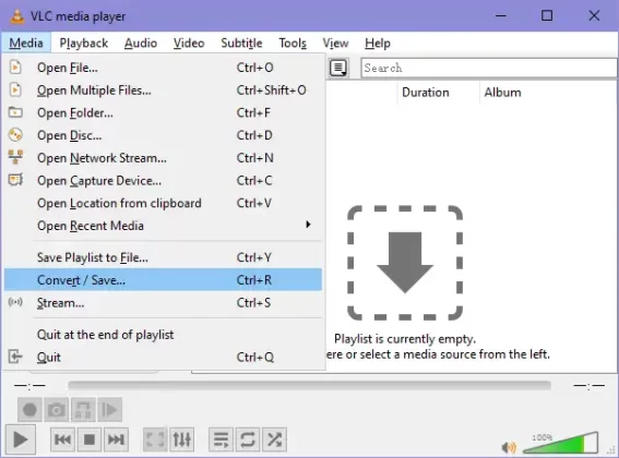 click Convert / Save in VLC media player