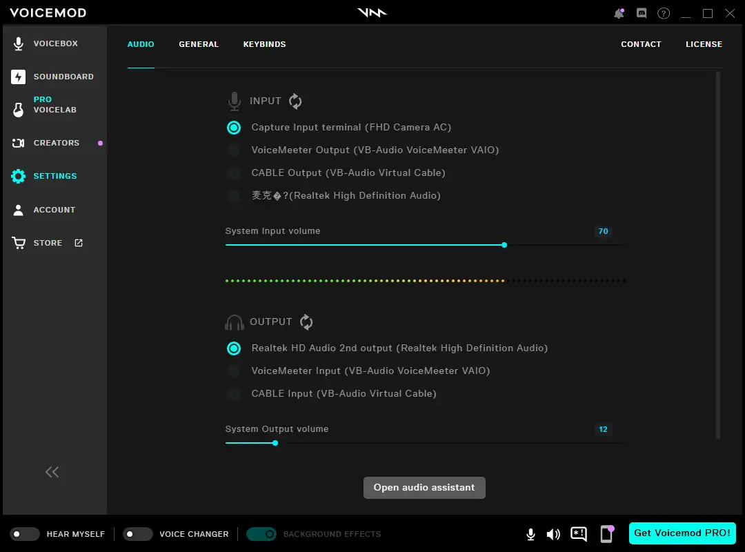 Voicemod audio settings