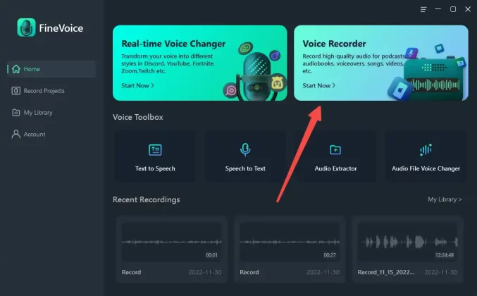 the Voice Recorder tab