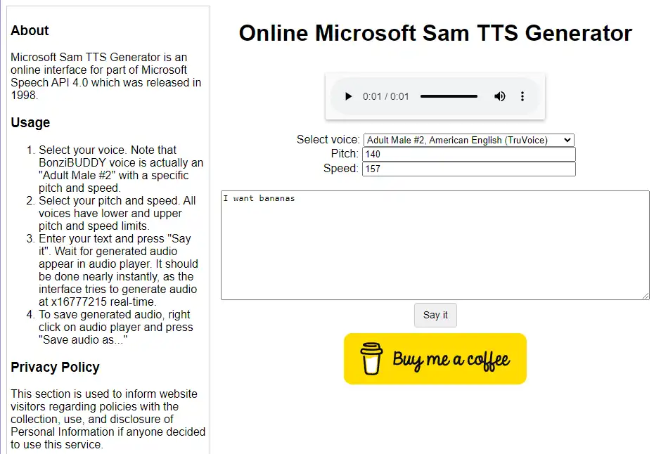 Online Microsoft Sam TTS Generator