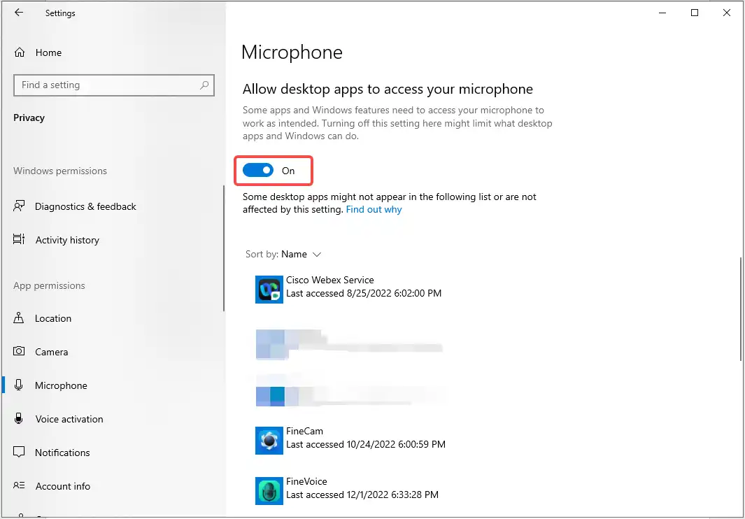 allow desktop apps to access your microphone